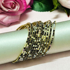 Stretchable Black & White Gold - Plated Bracelet - Pack of 12