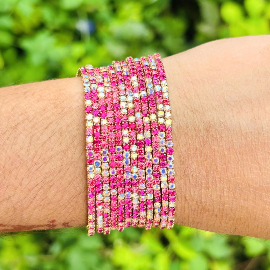 Stretchable  Pink Spark Gold Plated Bracelet - Pack of 12
