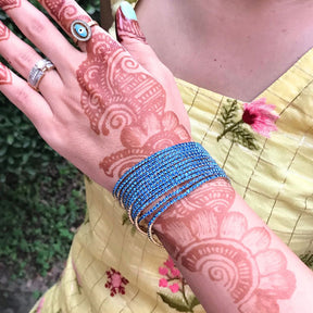 Stretchable Teal Blue Gold- Plated Bracelet - Pack of 12