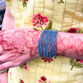 Stretchable Teal Blue Gold- Plated Bracelet - Pack of 12