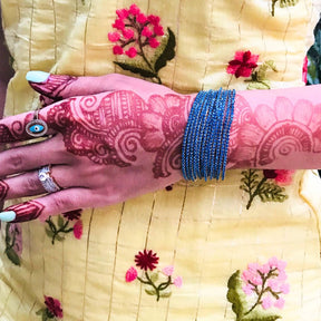 Stretchable Teal Blue Gold- Plated Bracelet - Pack of 12