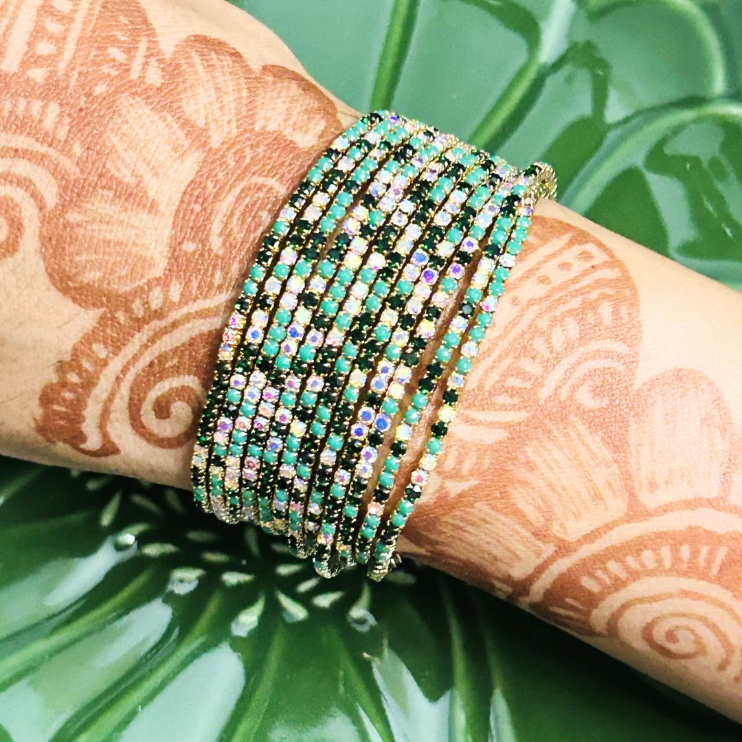 Stretchable Multi Green Bracelet - Pack of 12