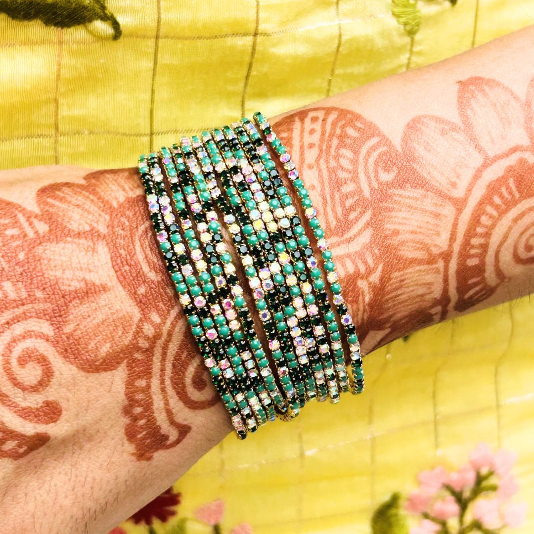Stretchable Multi Green Bracelet - Pack of 12