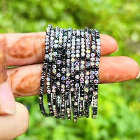 Stretchable Black White Rhodium - Plated Bracelet - Pack of 12