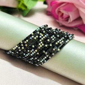 Stretchable Black White Rhodium - Plated Bracelet - Pack of 12
