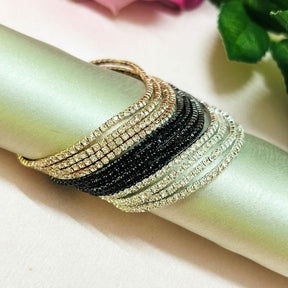 Stretchable Silver, Black and Golden Bracelet  - Pack of 12