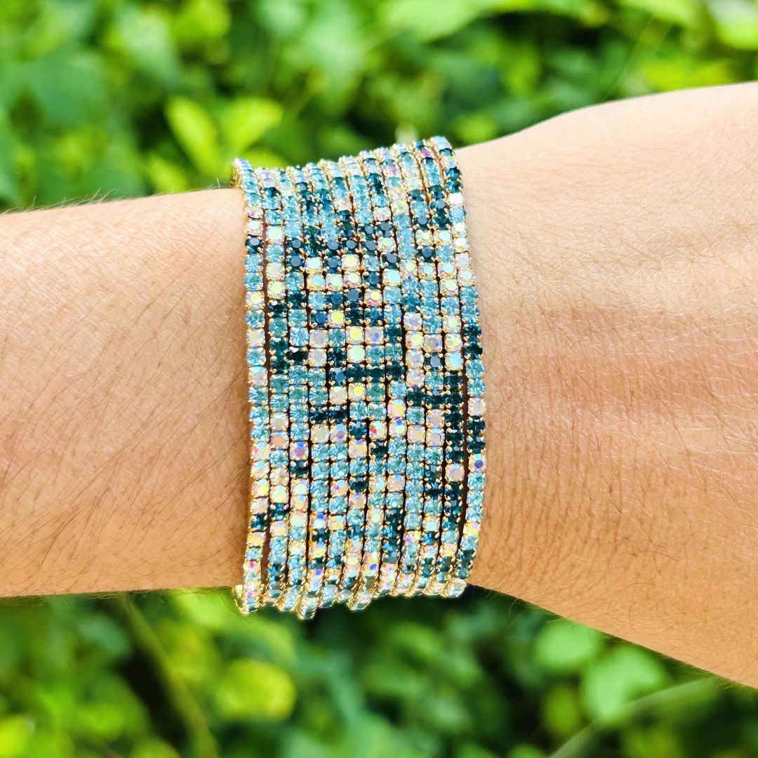 Stretchable Blue Turquoise Gold Plated Bracelet - Pack of 12