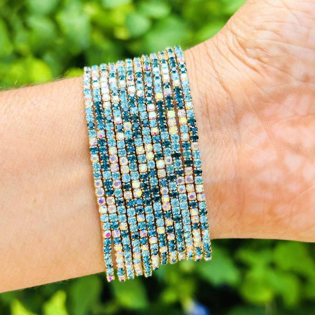 Stretchable Blue Turquoise Gold Plated Bracelet - Pack of 12