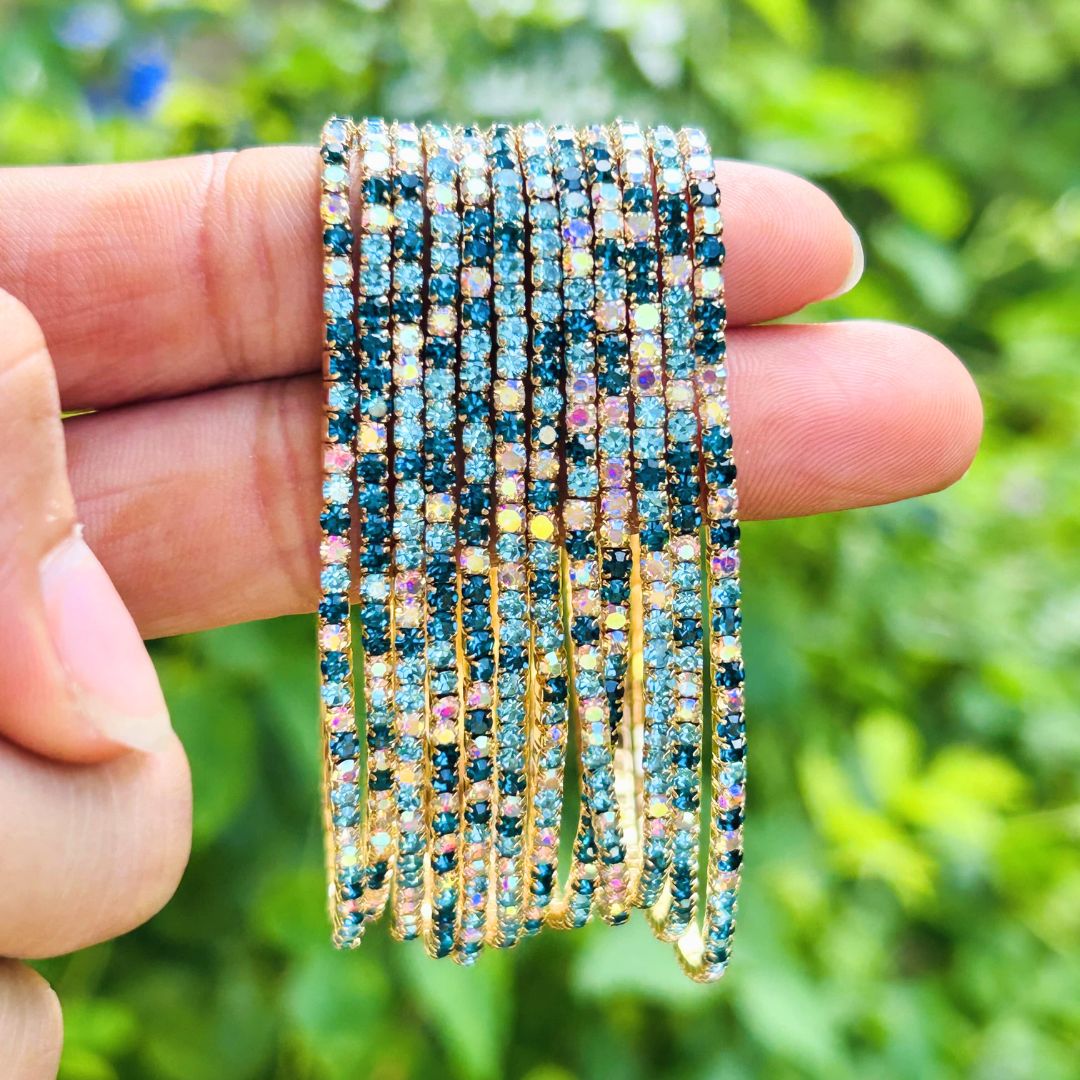 Stretchable Blue Turquoise Gold Plated Bracelet - Pack of 12