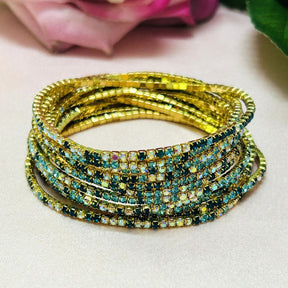Stretchable Blue Turquoise Gold Plated Bracelet - Pack of 12