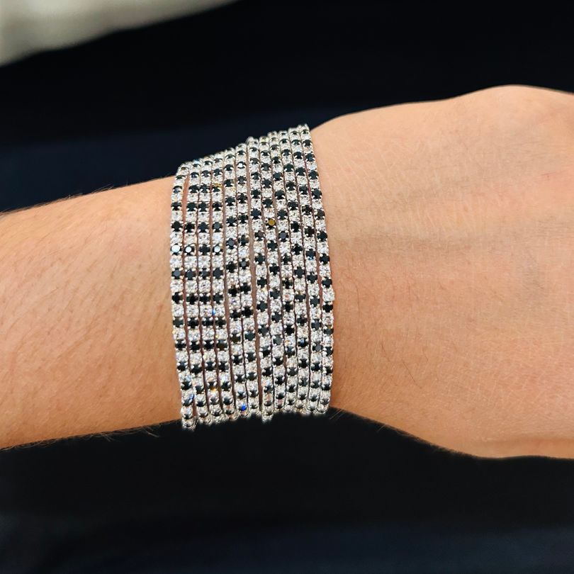 Stretchable Black Silver Bracelet - Pack of 12