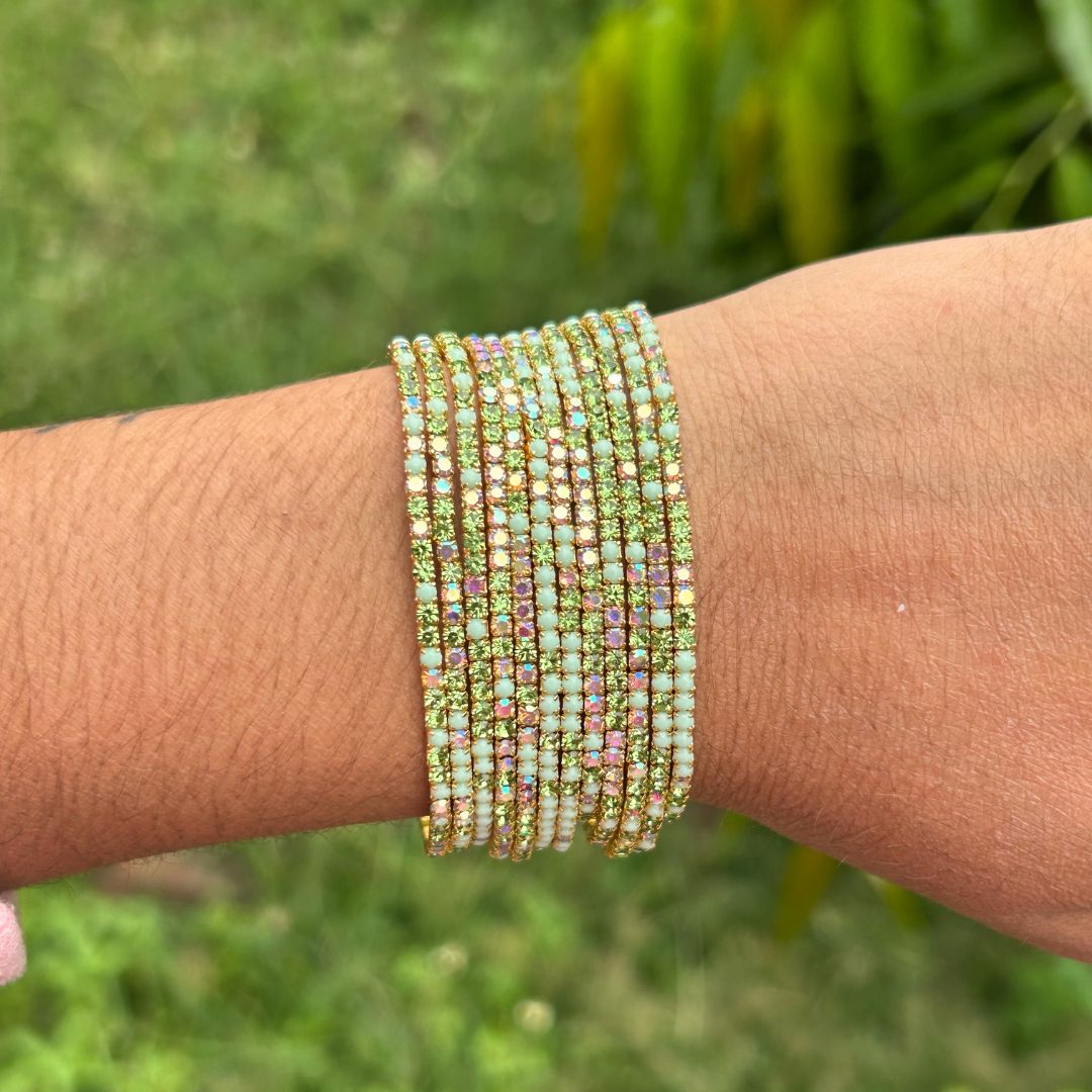 Stretchable Gold Plated Lime Green Bracelet - Pack of 12