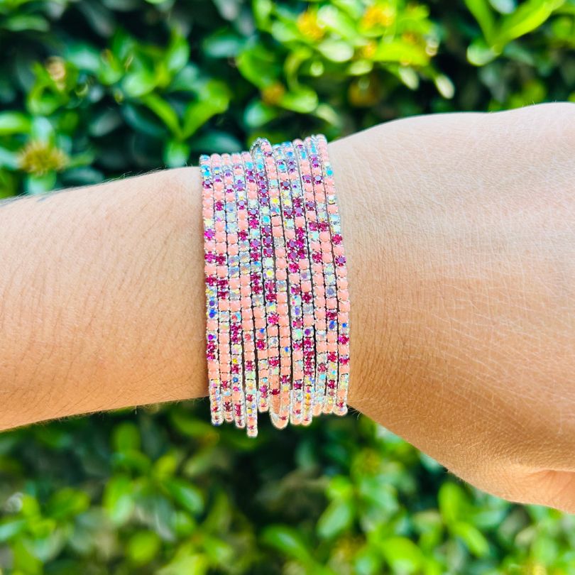 Stretchable Pink & Peach Bracelet - Pack of 12