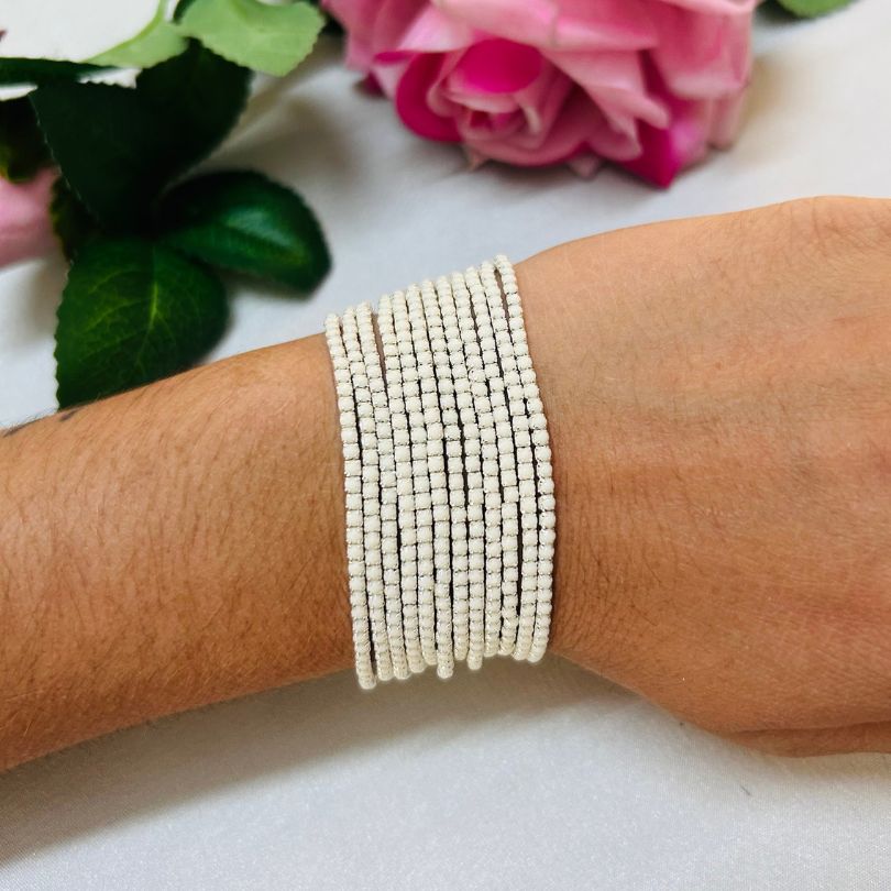 Stretchable White Silver - Plated  Bracelet