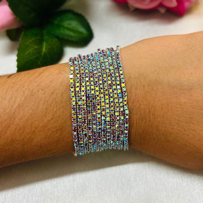 Stretchable Silver Rainbow Bracelet - Pack of 12