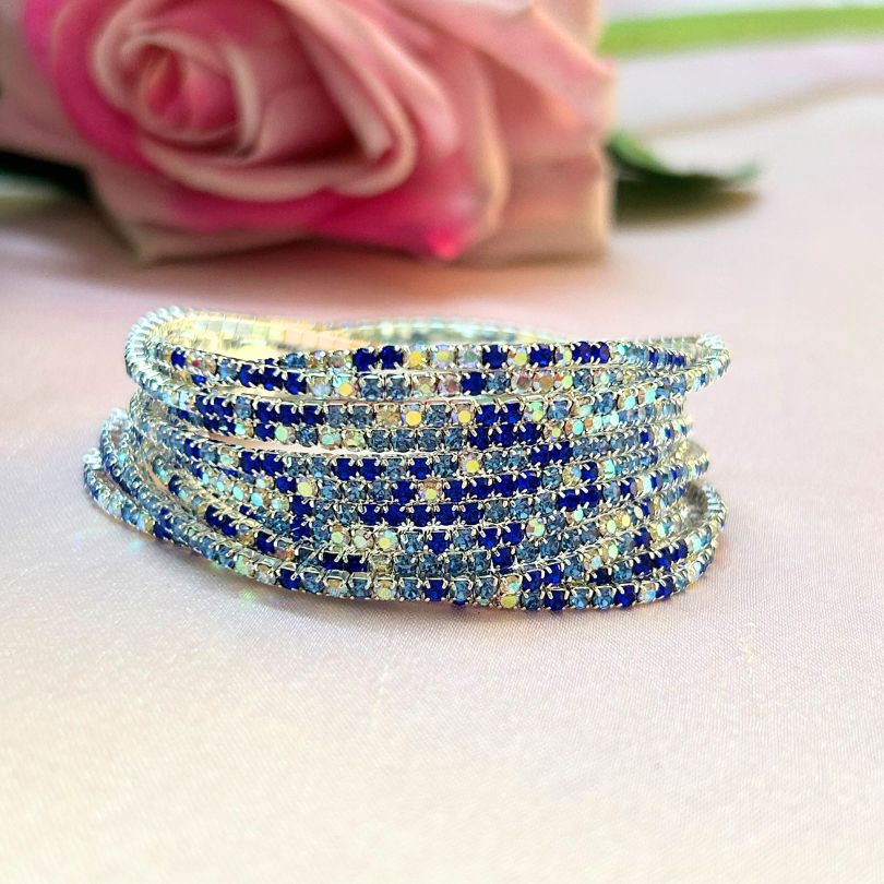 Stretchable Blue Rainbow Silver - Plated Bracelet - Pack of 12