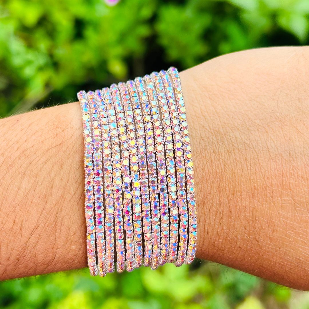 Stretchable Peach Rainbow Silver -  Plated Bracelet - Pack of 12