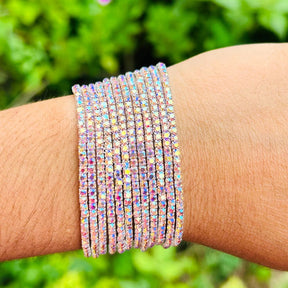 Stretchable Peach Rainbow Silver -  Plated Bracelet - Pack of 12