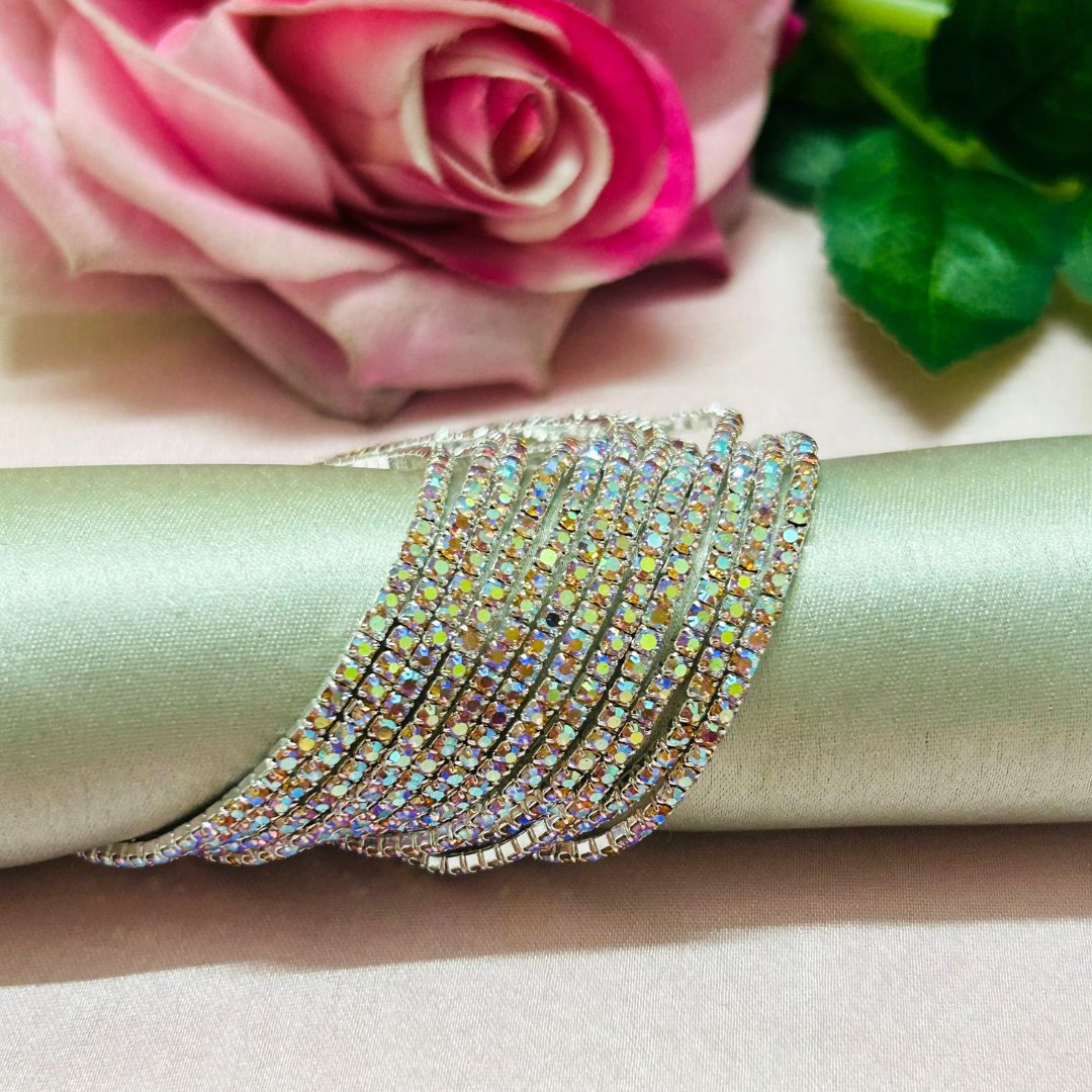 Stretchable Peach Rainbow Silver -  Plated Bracelet - Pack of 12