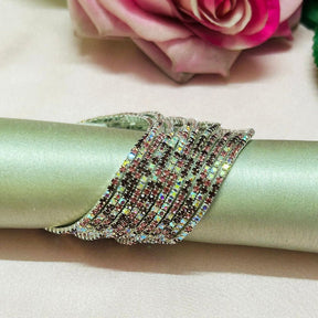 Stretchable Peach Purple Silver -  Plated Bracelet - Pack of 12