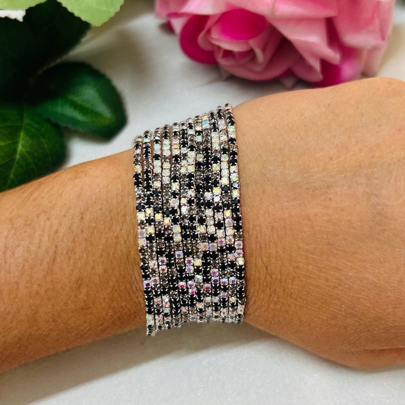 Stretchable Black & Silver Bracelet - Pack of 12