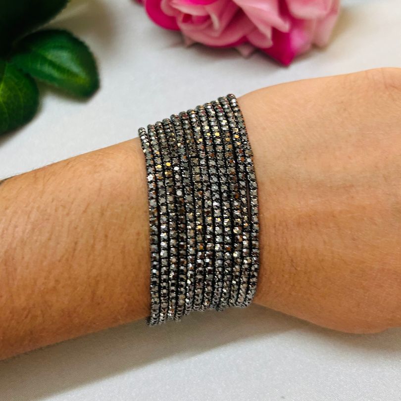 Stretchable Black Rainbow Rhodium-Plated  Bracelet - Pack of 12