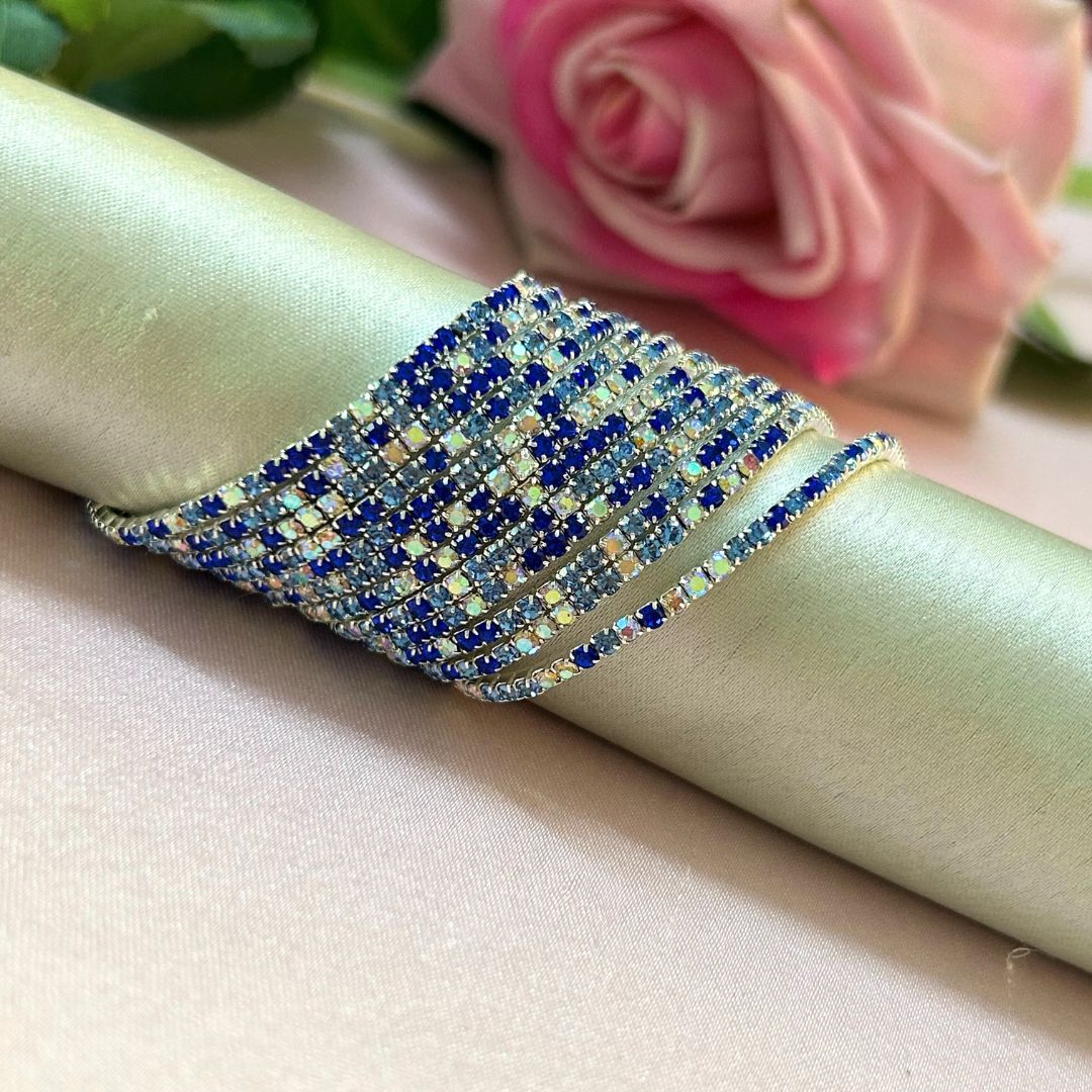 Stretchable Blue Rainbow Silver - Plated Bracelet - Pack of 12