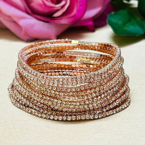 Stretchable Silver Rose Gold Plated Bracelet - Pack of 12
