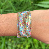 Stretchable Rainbow Multi Gold Plated Bracelet - Pack of 12