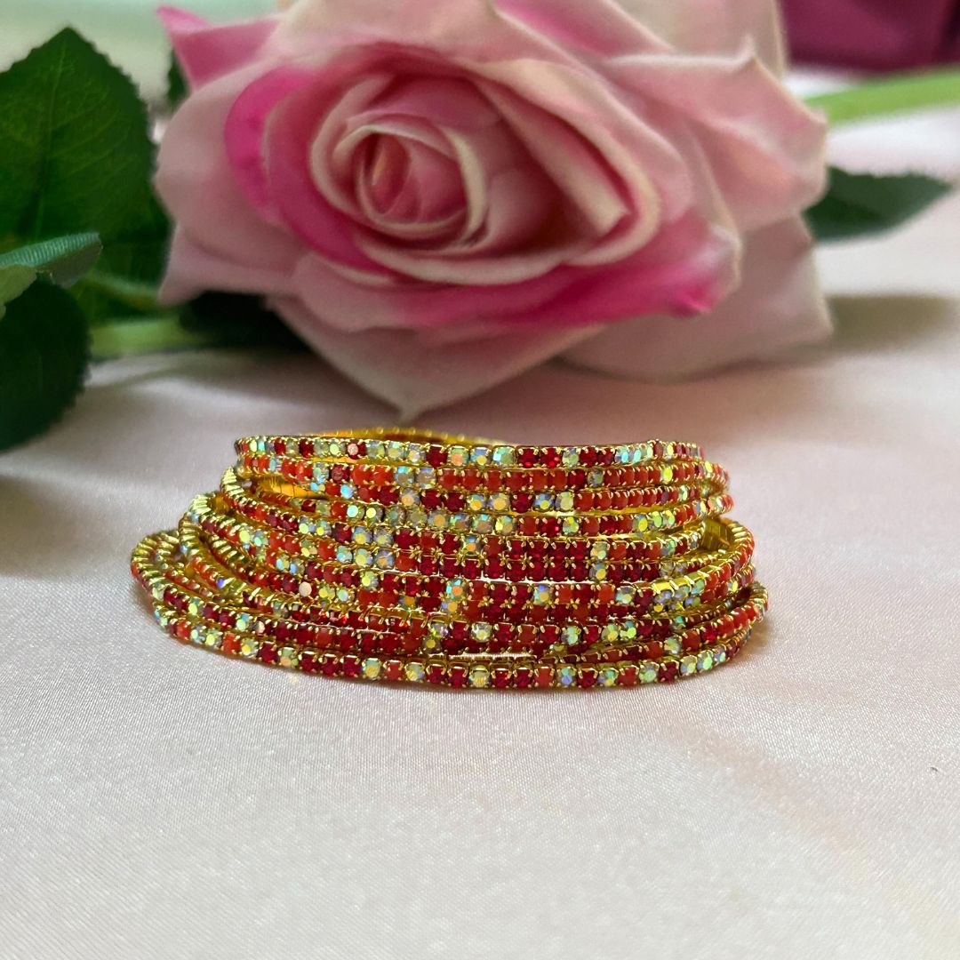Stretchable Multi Red Gold - Plated Bracelet - Pack of 12