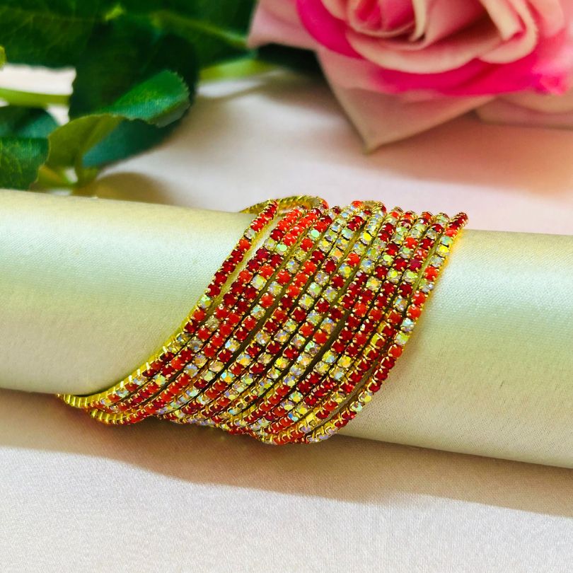 Stretchable Multi Red Gold - Plated Bracelet - Pack of 12