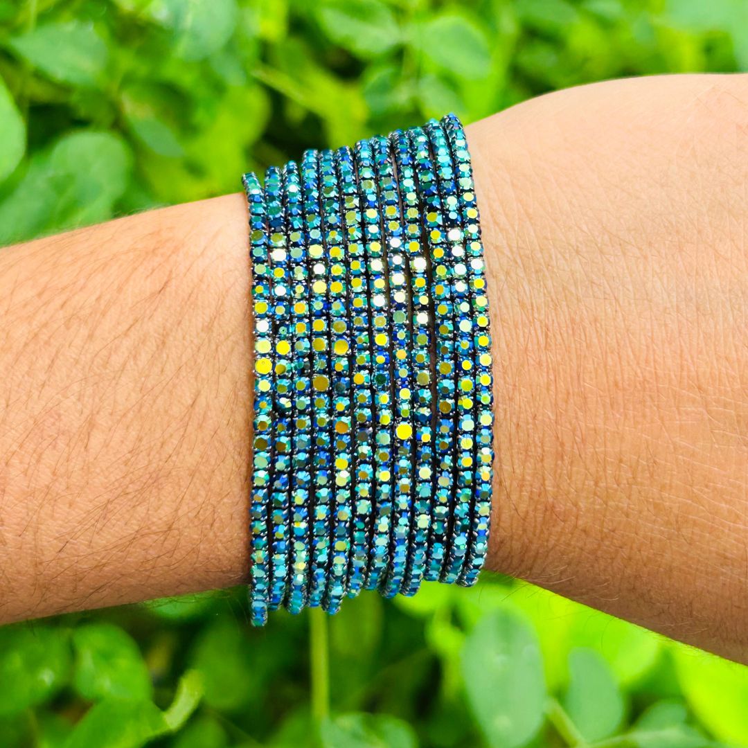 Stretchable Mystic Blue Rhodium- Plated Bracelet - Pack of 12