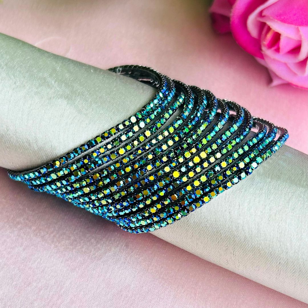 Stretchable Mystic Blue Rhodium- Plated Bracelet - Pack of 12