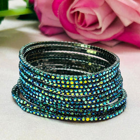 Stretchable Mystic Blue Rhodium- Plated Bracelet - Pack of 12