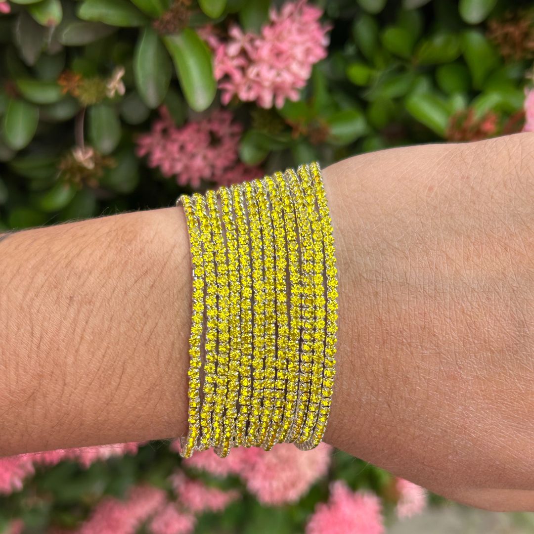 Stretchable Yellow Silver -  Plated Bracelet - Pack of 12