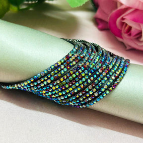 Stretchable Rainbow Multicolor Rhodium- Plated Bracelet - Pack of 12