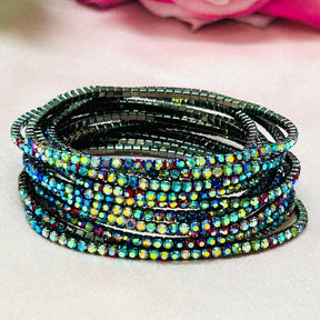 Stretchable Rainbow Multicolor Rhodium- Plated Bracelet - Pack of 12