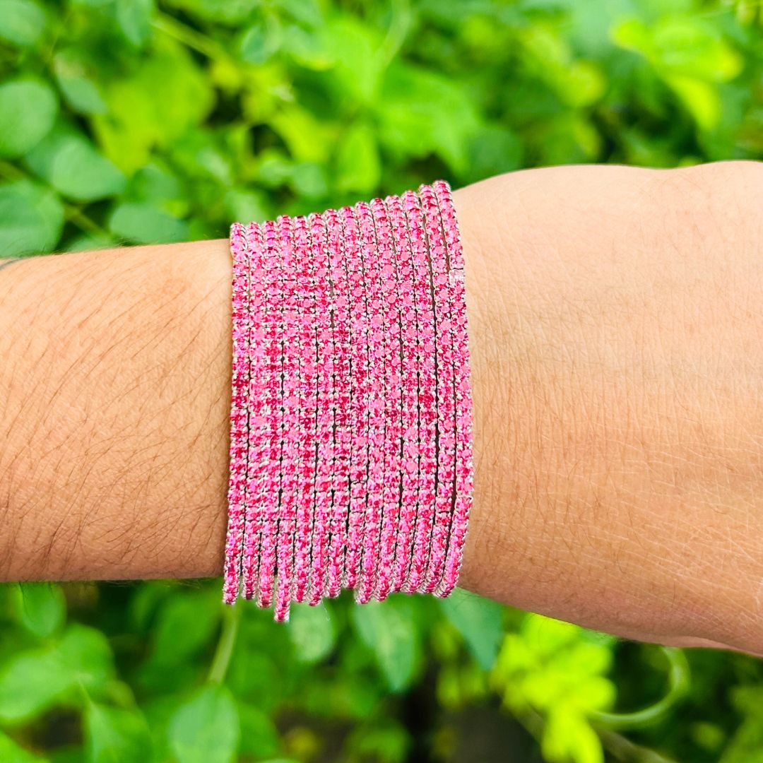 Stretchable Sparkle Rose  Silver - Plated Bracelet - Pack of 12