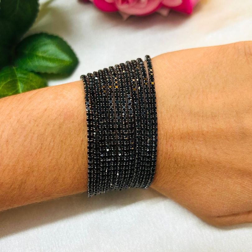 Stretchable Rhodium Black Bracelet - Pack of 12