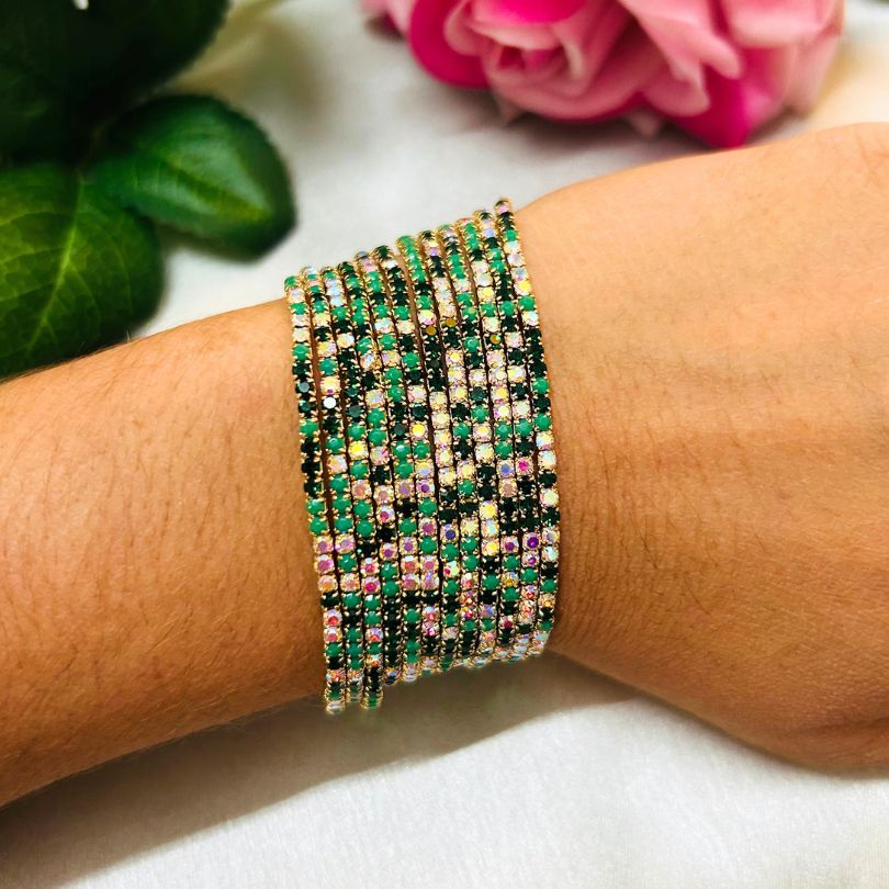 Stretchable Multi Green Bracelet - Pack of 12
