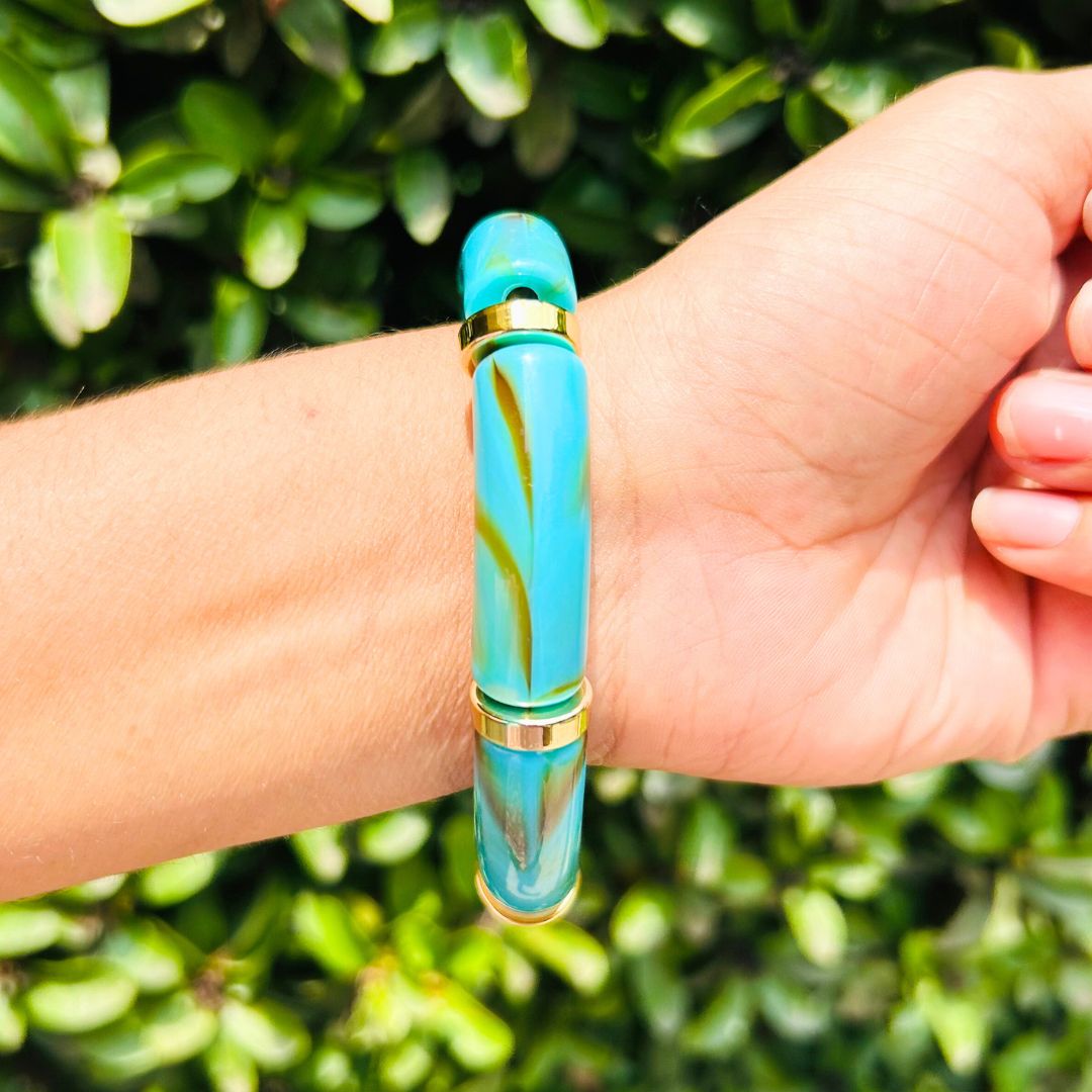 Vintage Acrylic Bracelet Set  -Brown, Turquoise And White
