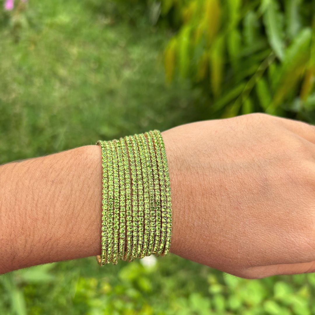 Stretchable Gold Plated Green Bracelet - Pack of 12