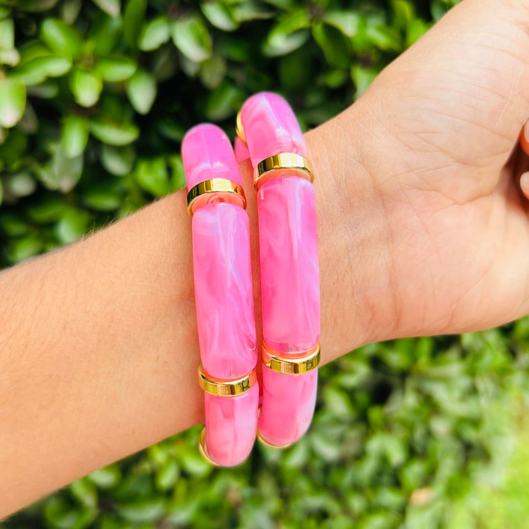 Vintage Acrylic Bracelet Set - Pink and Emerald Green