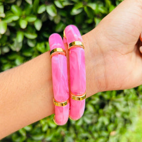 Vintage Acrylic Bracelet Set - Pink and Emerald Green