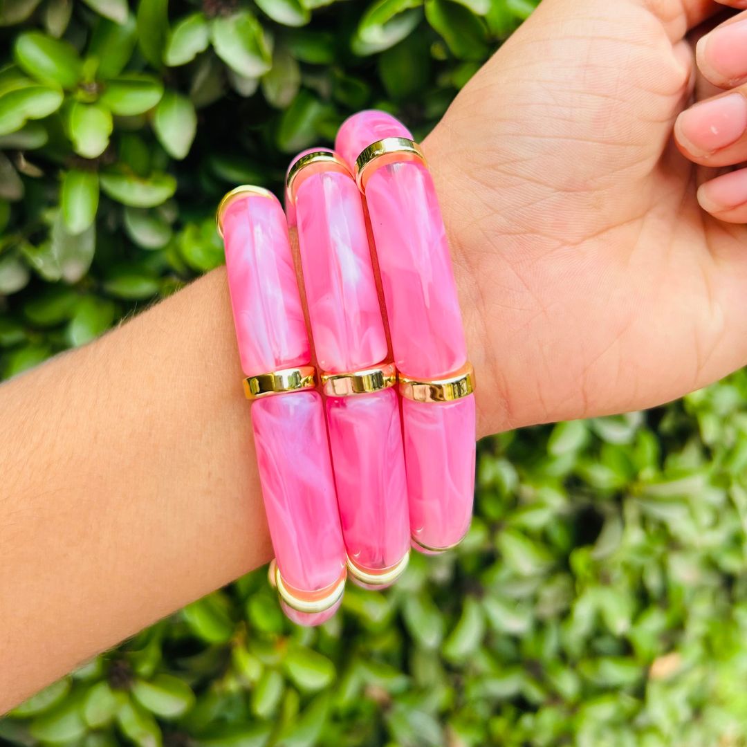 Vintage Acrylic Bracelet Set - Pink and Emerald Green