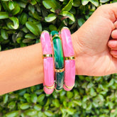 Vintage Acrylic Bracelet Set - Pink and Emerald Green