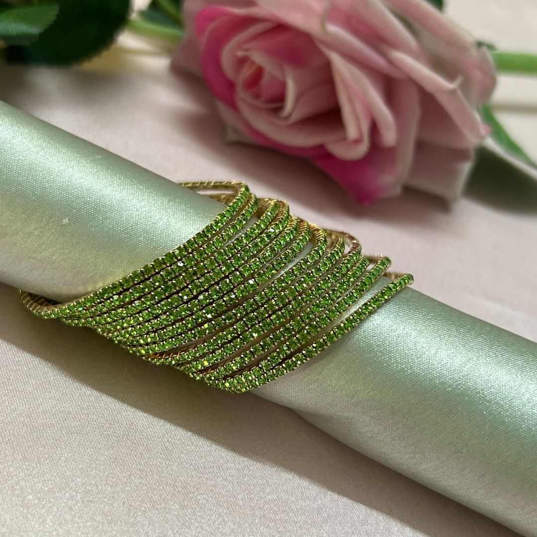 Stretchable Gold Plated Green Bracelet - Pack of 12