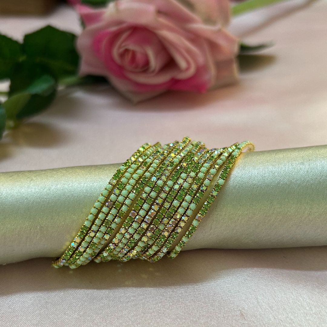 Stretchable Gold Plated Lime Green Bracelet - Pack of 12
