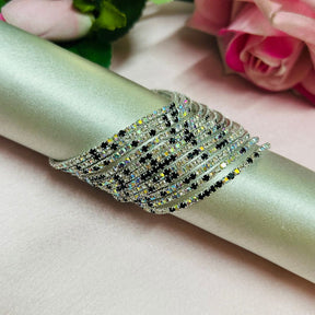 Stretchable Silver and Black -  Plated Bracelet - Pack of 12