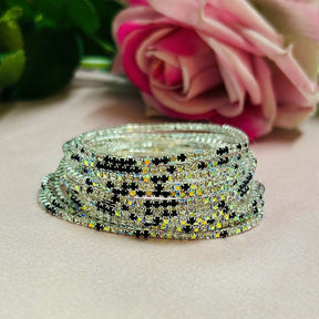 Stretchable Silver and Black -  Plated Bracelet - Pack of 12